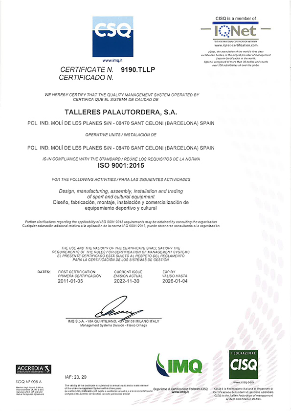 Certificat ISO 90012015