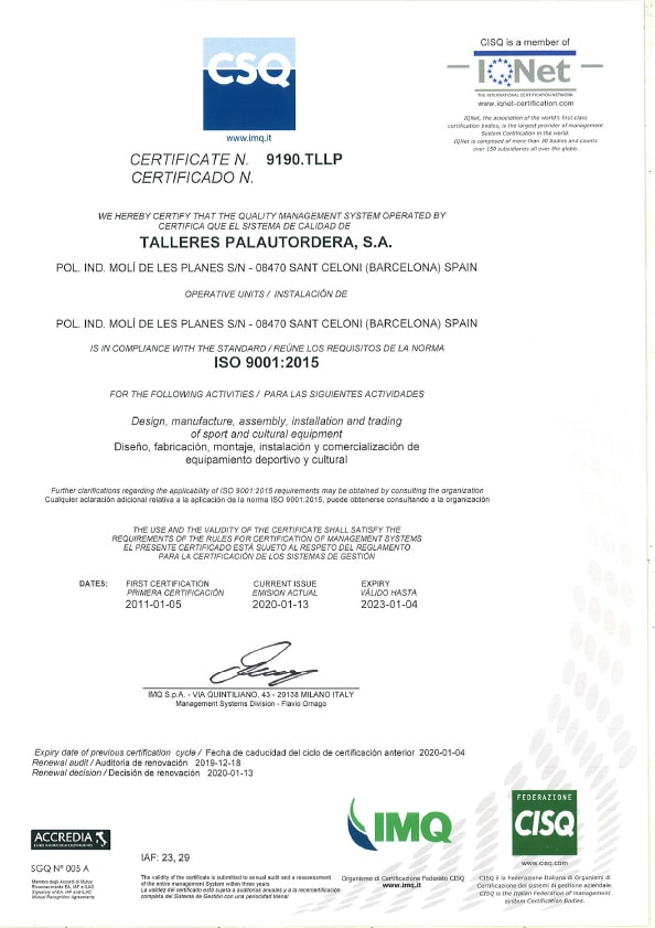 Certificat ISO 90012015